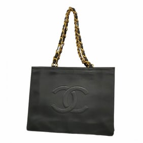 Chanel tote bag with chain shoulder strap, lambskin, black, women's