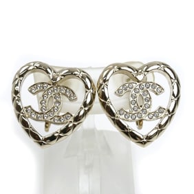 CHANEL GP Rhinestone Heart Earrings for Women
