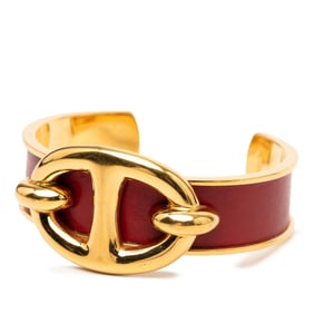 Hermes Chaine d'Ancre Cuff Bangle in Gold and Red Plated Leather for Women
