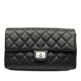 CHANEL 2.55 Matelasse Pouch Clutch Bag in Black Caviar Skin for Women