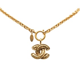 CHANEL Coco Mark Matelasse Chain Pendant Necklace, Gold Plated, Women's