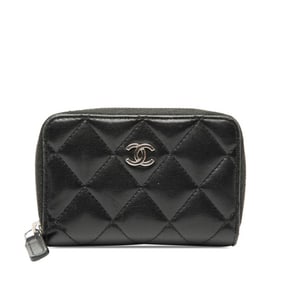 CHANEL Matelasse Coco Mark Card Case/Card Case with Coin Purse in Black Lambskin for Women
