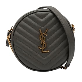 Saint Laurent YSL logo vinyl crossbody chain shoulder bag 610436 in greige leather for women.