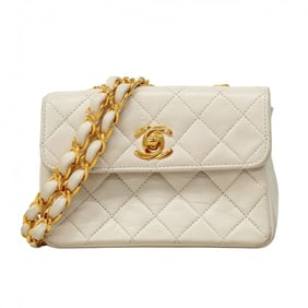 Chanel Matelasse Shoulder Bag with Chain Bag, Lambskin, White, Women's
