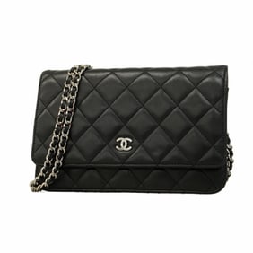 Chanel Matelasse Chain Shoulder Wallet, Lambskin, Black, Women's