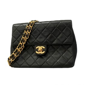 Chanel Matelasse Shoulder Bag with Chain Bag, Lambskin, Black, Women's