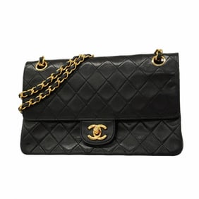 Chanel Matelasse Shoulder Bag with Double Flap and Chain, Lambskin, Black, Women's