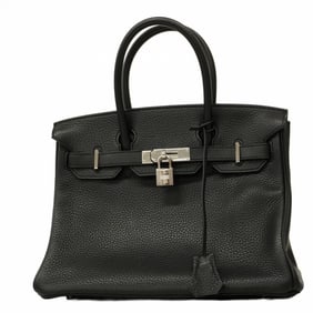 Hermes Hermès Birkin 30 Handbag in Taurillon Clemence Leather, Black, with T Stamp, Women's