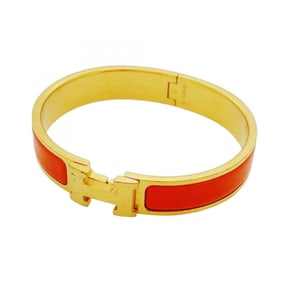 Hermes Click-Clack PM Bangle, GP Plated Gold, Orange, Women's