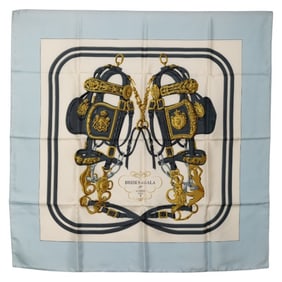 Hermès Carré 90 BRIDES de GALA Ceremonial Bridle Scarf Muffler Light Blue Multicolor Silk Women's