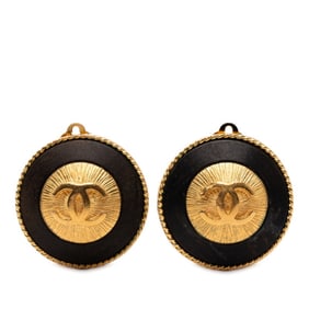 Vintage Chanel Coco Mark Earrings, Gold and Black Plated, Women's