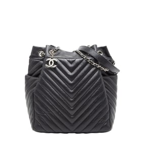 CHANEL Chevron V-Stitch Coco Mark Chain Shoulder Bag in Black Lambskin for Women