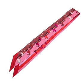 Hermes Hermès Twilly Rocabar Border Horse Scarf/Muffler in Pink and Red Silk for Women