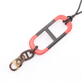 Hermes Hermès Amar Necklace, Leather Buffalo Horn, Women's, Red and Brown