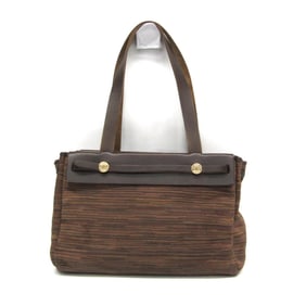 Hermes Her Bag Cavas PM Women's Toile Officier,Vibrato Leather Tote Bag Brown,Khaki