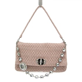 Miu Miu Matelasse Nappa Crystal Women's Leather Clutch Bag,Shoulder Bag Pink Beige