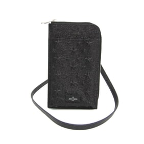 Jimmy Choo Glitter Leather Shoulder Pouch Phone Pouch Women's Leather Shoulder Bag Black