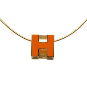 Hermes Hermès Cage de H Cube Necklace in Gold with Orange Plated for Women