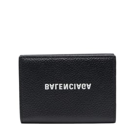 Balenciaga Reverse Logo Tri-fold Wallet in Black Leather for Women