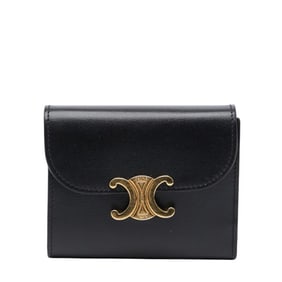 Celine Triomphe Tri-fold Wallet Black Leather Women's CELINE