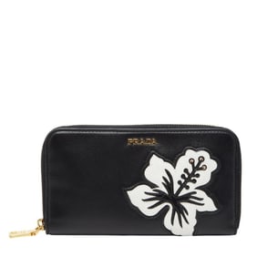 Prada Flower Hula Hawaii Long Wallet Black Leather Women's PRADA
