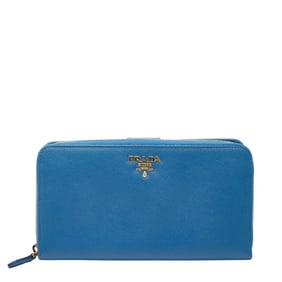 Prada Logo Long Wallet 1M1348 Blue Saffiano Leather Women's PRADA