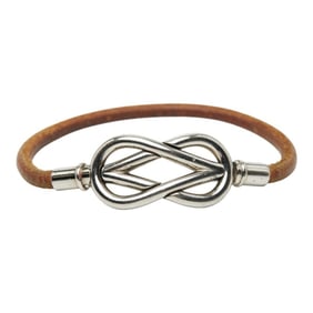 Hermes Atame Bracelet in Silver and Brown Metal Leather for Women