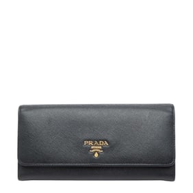 Prada Logo Long Wallet 1M1132 Black and Pink Saffiano Leather Women's PRADA
