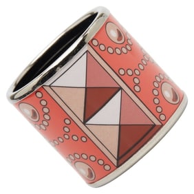 Hermes Collier de Chien motif scarf with silver and orange metal ring, women's.