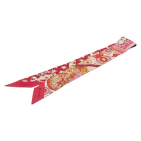 BVLGARI Twilly Serpenti Ribbon Logo Scarf/Muffler in Pink Multicolor Silk for Women