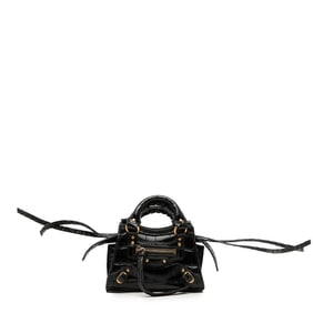 Balenciaga City Neo Classic Mini Handbag/Shoulder Bag, 2-Way, Black, Crocodile Embossed, Women's