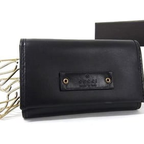 GUCCI 6-Ring Key Case 90694 Black Leather for Men and Women