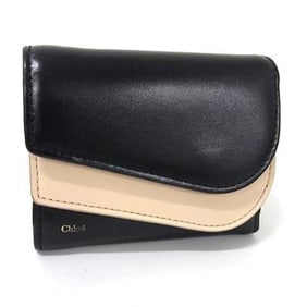 Chloé Chloe KIKI Small Trifold Wallet in Black and Beige Leather. Women's Wallet.