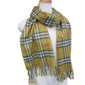 BURBERRY Nova Check Light Green Multicolor Cashmere Scarf for Men and Women