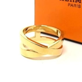HERMES scarf ring, ribbon, gold metal, women's