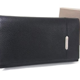 BVLGARI Octo 284708 Black Leather Men's Bifold Long Wallet