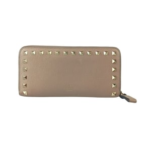 VALENTINO GARAVANI Valentino Garavani Rockstud Beige Leather Women's Round Long Wallet