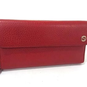 GUCCI Interlocking G Wallet 449397 Red Leather Women's Round Tri-fold Long