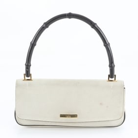 Gucci Bamboo 001-4047 Leather Shoulder Bag, Gray, Women's