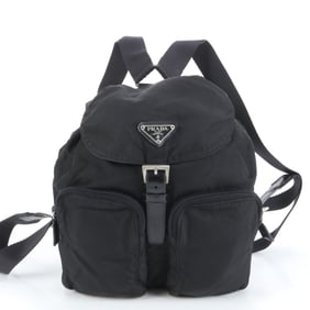 Prada Tessuto nylon triangle logo leather backpack for women