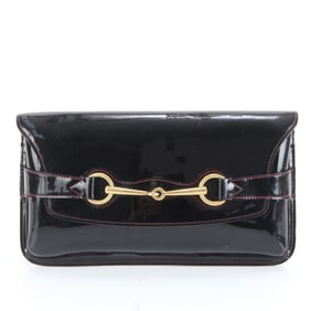 Gucci Horsebit Leather Handbag Pouch 317638 Black Women's