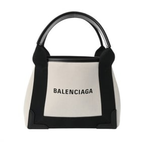 BALENCIAGA Navy Cabas XS 2-Way Handbag in White and Black (390346) - Women's Canvas Leather