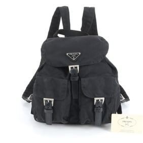 Prada Tessuto Nylon Triangle Logo Backpack Shoulder Bag in Black Leather for Women