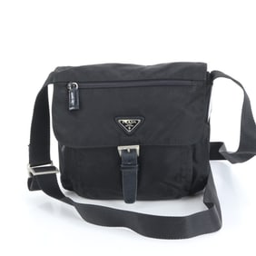 Prada Tessuto Nylon Triangle Logo Leather Shoulder Bag in Black for Men