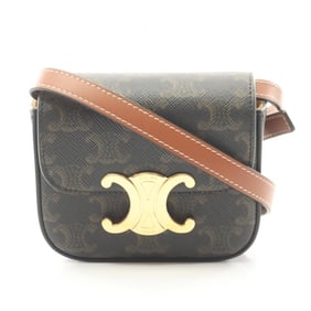 Celine Mini Claude Triomphe Shoulder Bag in Coated Canvas and Leather, Women's, Black Brown,