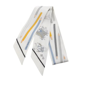 Hermes Hermès Twilly A VOS CRAYONS Silk Scarf for Women in White and Multicolor