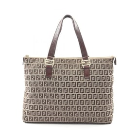 Fendi Zucchino Tote Bag, Canvas and Leather, Women's, Beige Brown, 8BH138