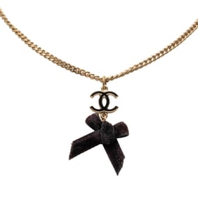 Chanel Coco Mark Ribbon Necklace, Gold and Black Plated, Women's, CHANEL