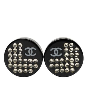 Chanel Coco Mark Earrings in Black and Silver with Plastic, Metal, Rhinestones for Women