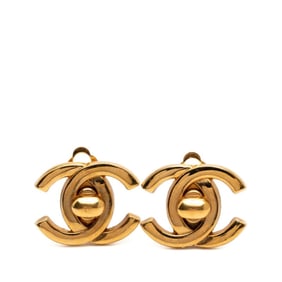 CHANEL Vintage Turn Lock Coco Mark Earrings, Gold Plated, Women's